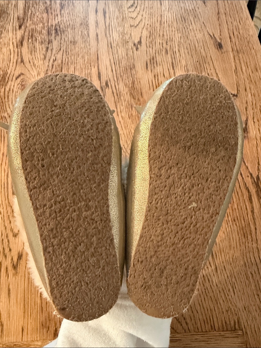 Crewcuts Gold Faux-Fur Trim Moccasin Slippers - Picture 5 of 7